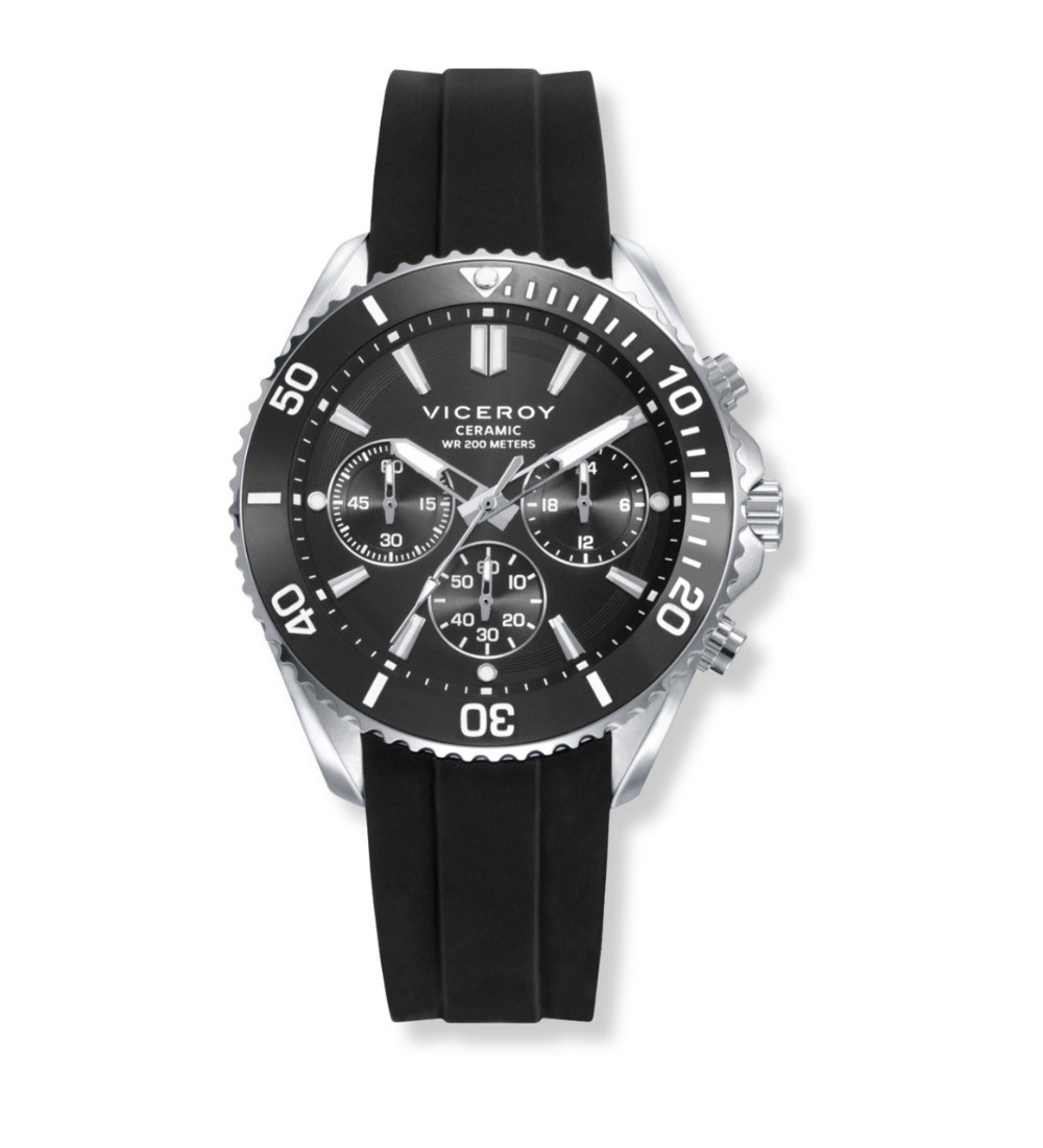 Reloj Viceroy unisex cronógrafo negro con bisel de cerámica y correa de caucho resistente al agua 200m
