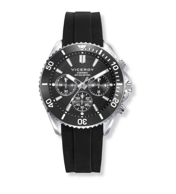 Reloj Viceroy unisex cronógrafo negro con bisel de cerámica y correa de caucho resistente al agua 200m
