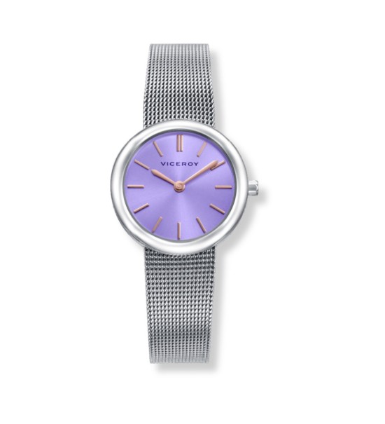 Reloj Viceroy para mujer con esfera lila y correa milanesa de acero inoxidable elegante