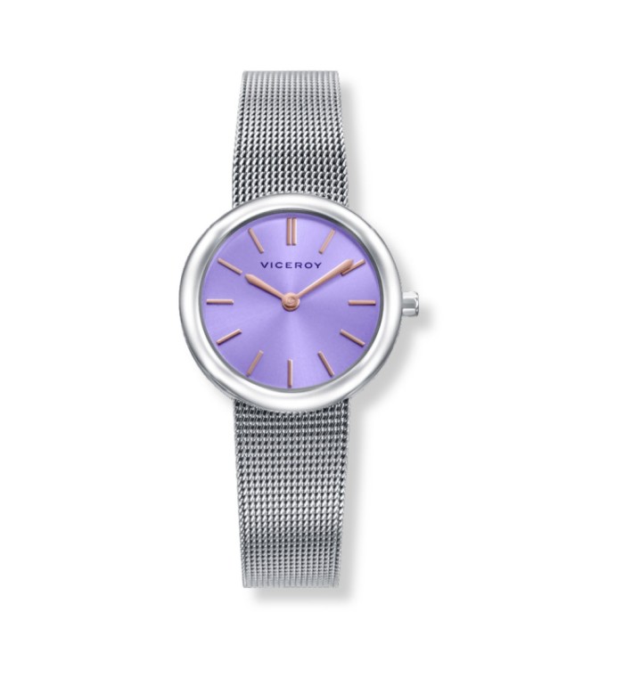 Reloj Viceroy para mujer con esfera lila y correa milanesa de acero inoxidable elegante