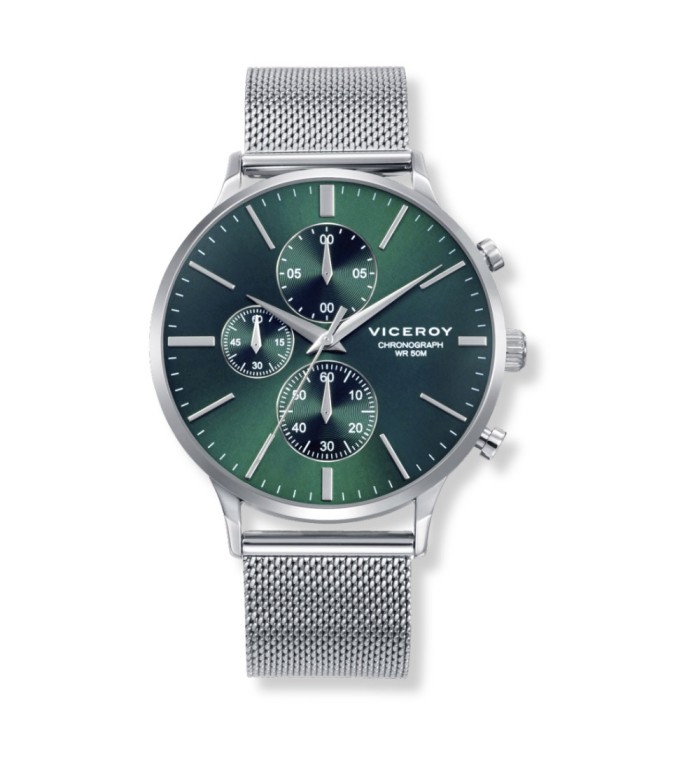 Reloj Viceroy cronógrafo para hombre con esfera verde degradada y correa milanesa de acero inoxidable