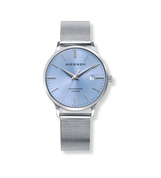 Reloj Viceroy para mujer con esfera azul, caja plateada y correa milanesa de acero inoxidable