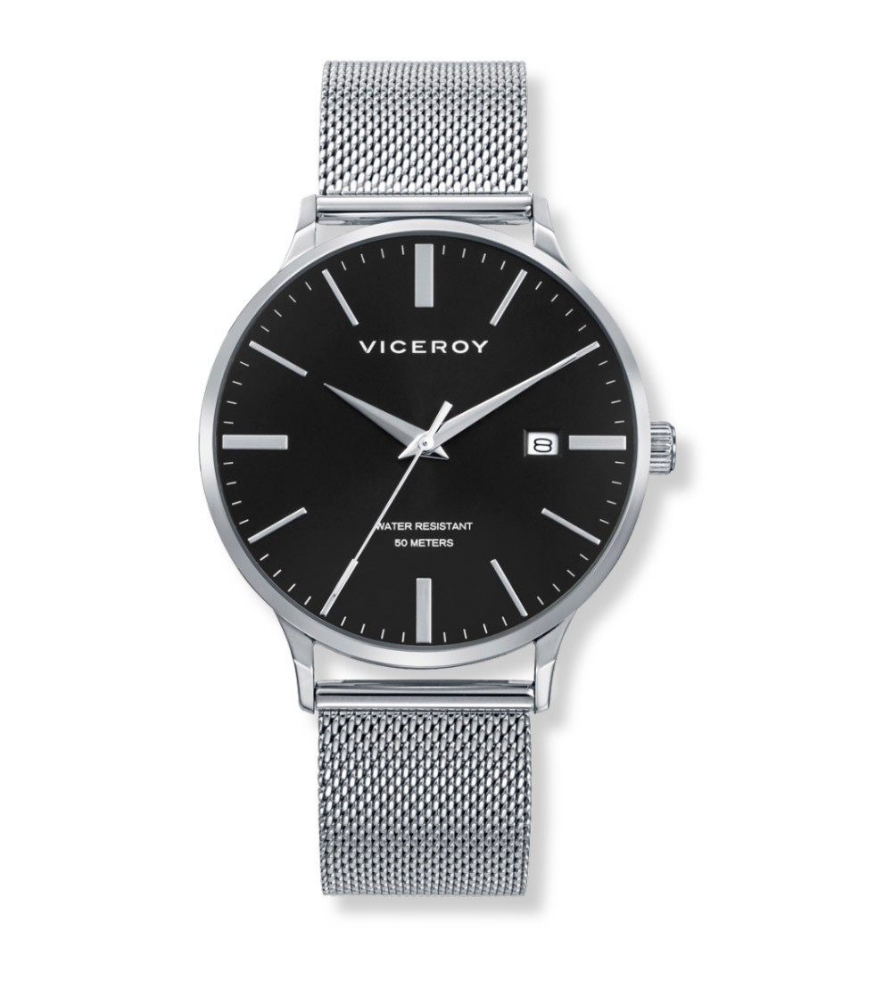 Reloj Viceroy clásico para hombre con esfera negra y correa milanesa de acero inoxidable