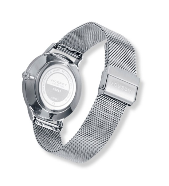 Reloj Viceroy clásico para hombre con esfera negra y correa milanesa de acero inoxidable