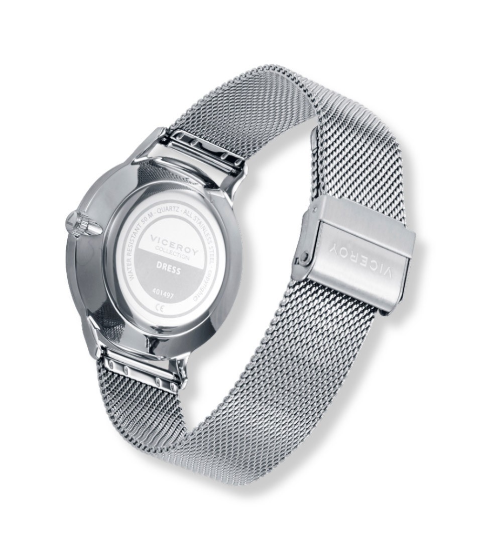 Reloj Viceroy clásico para hombre con esfera negra y correa milanesa de acero inoxidable