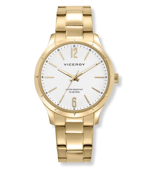 Reloj Viceroy dorado para hombre con esfera blanca elegante y correa metálica