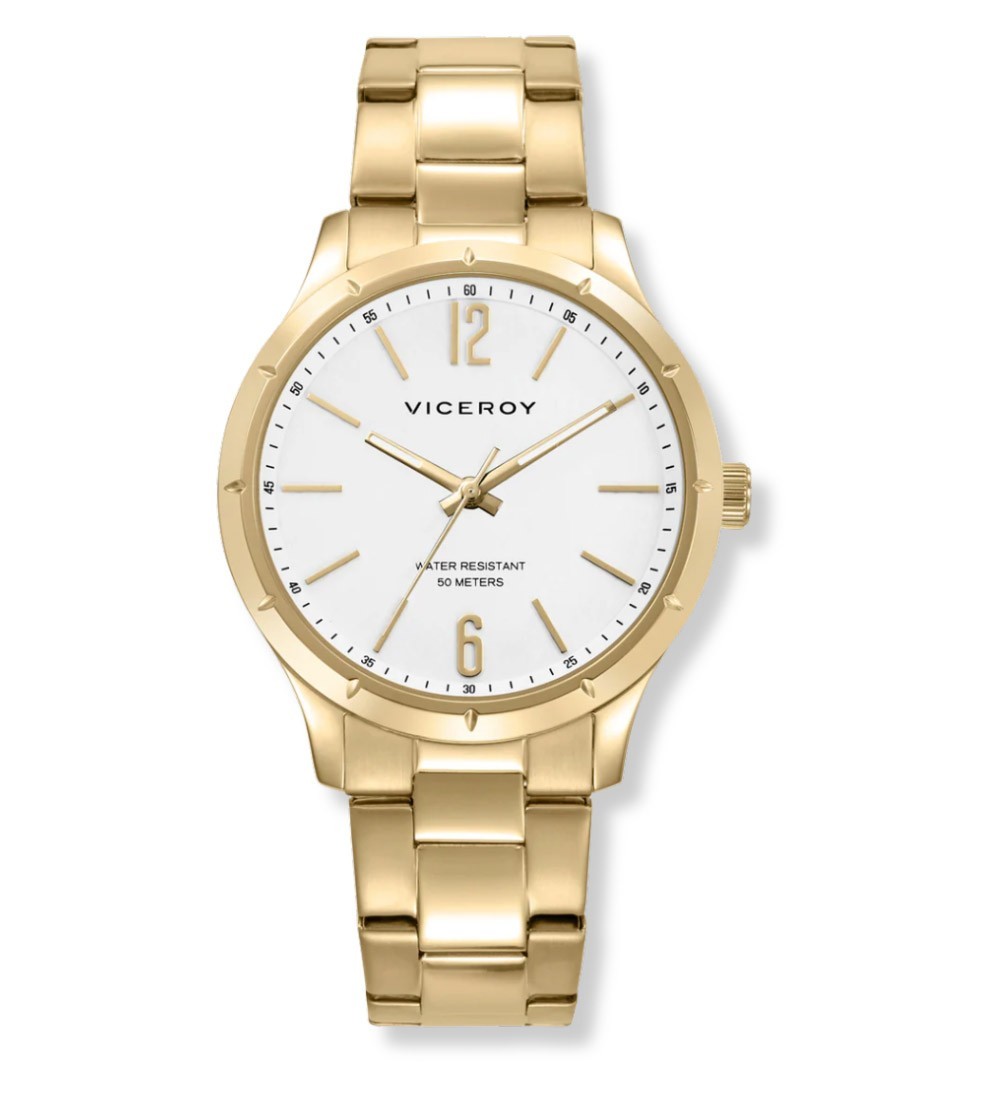 Reloj Viceroy dorado para hombre con esfera blanca elegante y correa metálica