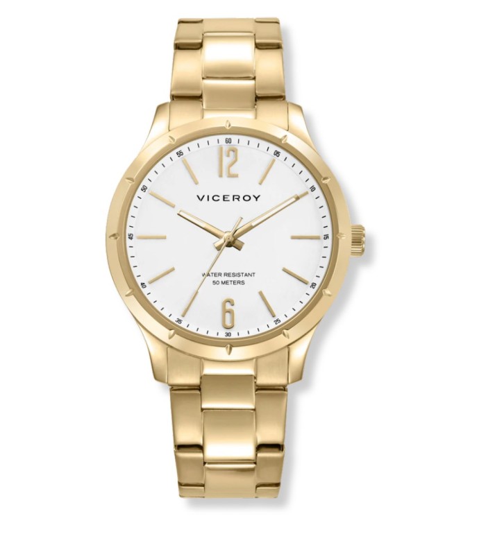 Reloj Viceroy dorado para hombre con esfera blanca elegante y correa metálica