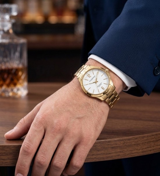 Reloj Viceroy dorado para hombre con esfera blanca elegante y correa metálica