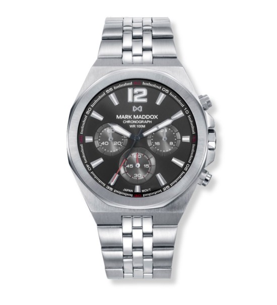 Reloj Mark Maddox para hombre con cronógrafo, esfera negra y correa de acero elegante