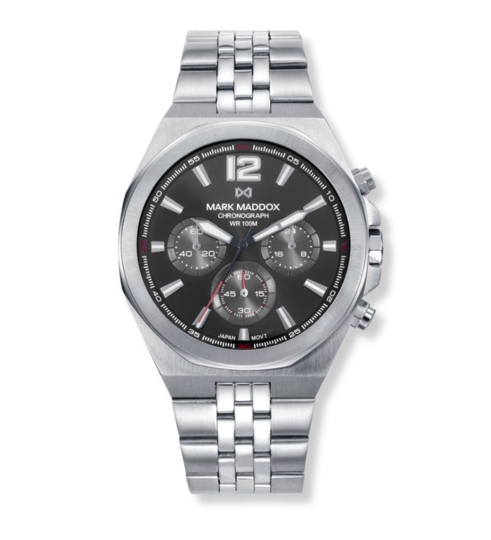 Reloj Mark Maddox para hombre con cronógrafo, esfera negra y correa de acero elegante