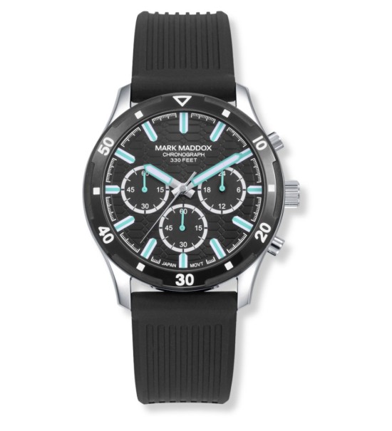 Reloj Mark Maddox cronógrafo para hombre con correa de caucho y diseño deportivo negro