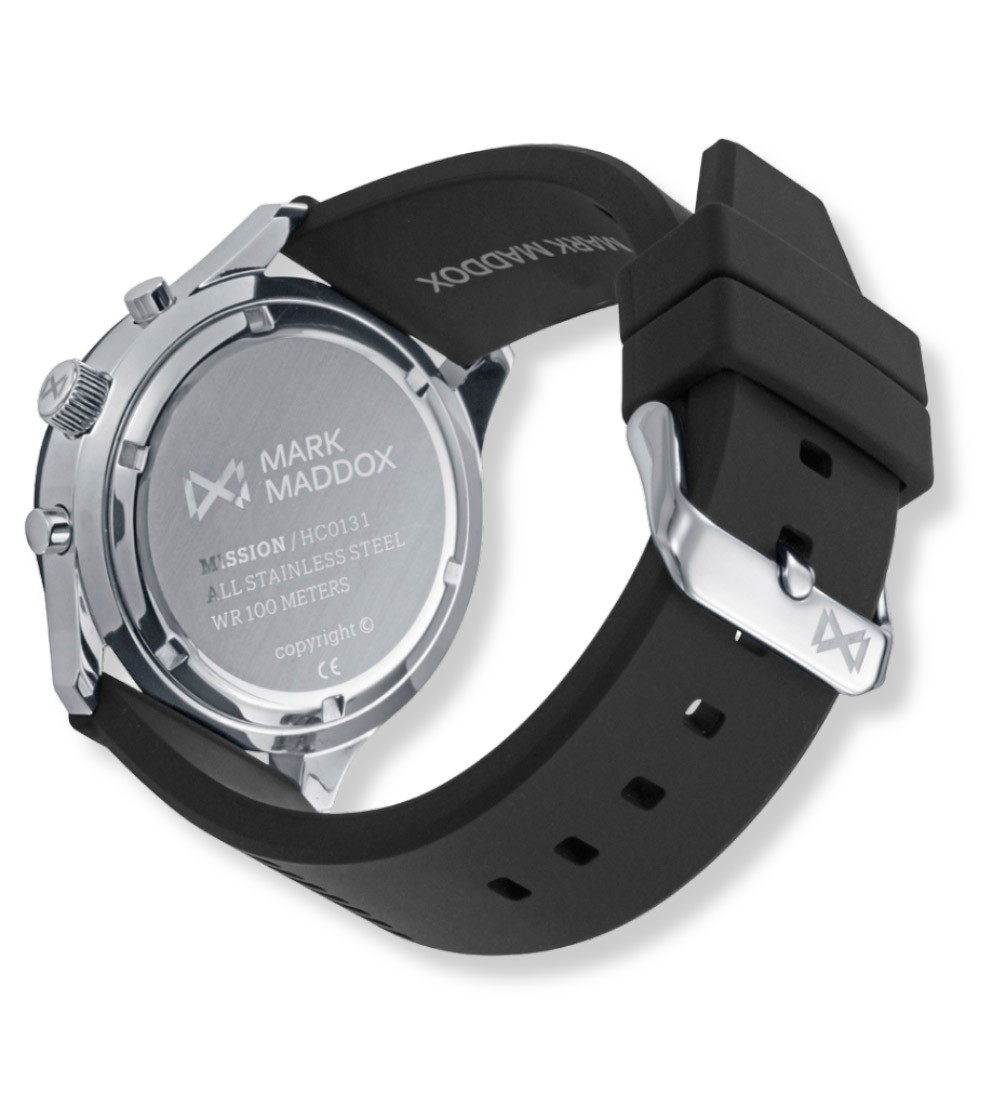 Reloj Mark Maddox cronógrafo para hombre con correa de caucho y diseño deportivo negro