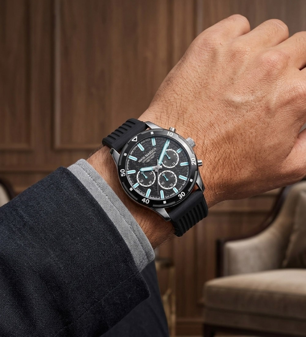 Reloj Mark Maddox cronógrafo para hombre con correa de caucho y diseño deportivo negro