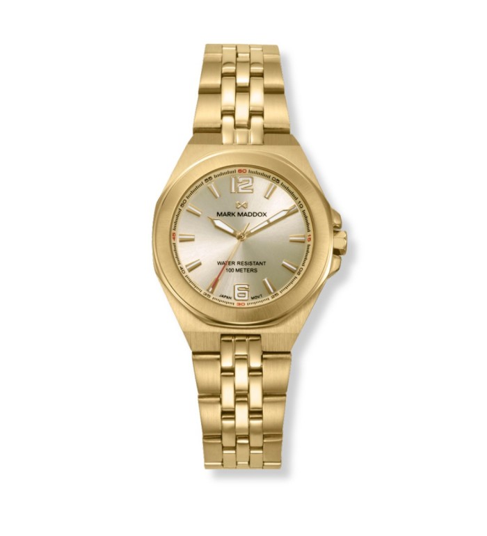 Reloj dorado Mark Maddox para mujer con pulsera metálica y esfera elegante minimalista