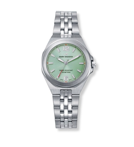 Reloj Mark Maddox para mujer con esfera verde pálida y correa de acero elegante