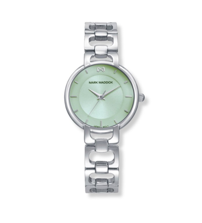 Reloj Mark Maddox para mujer con esfera verde suave y correa metálica elegante