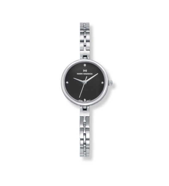 Reloj Mark Maddox con esfera negra minimalista y cadena de acero plateado