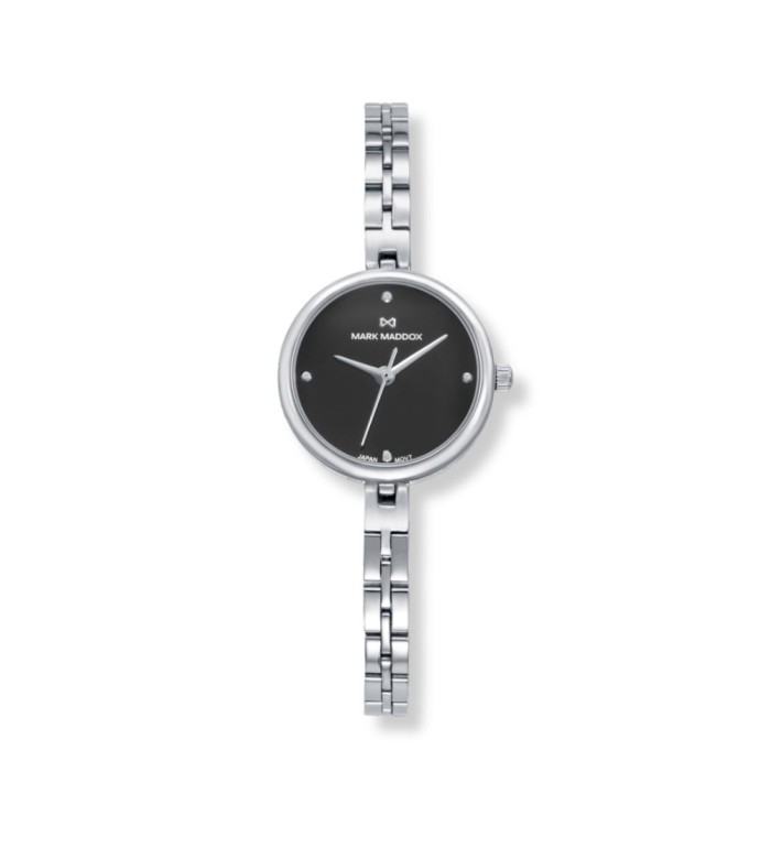 Reloj Mark Maddox con esfera negra minimalista y cadena de acero plateado