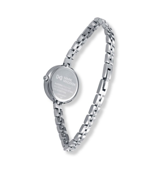 Reloj Mark Maddox con esfera negra minimalista y cadena de acero plateado