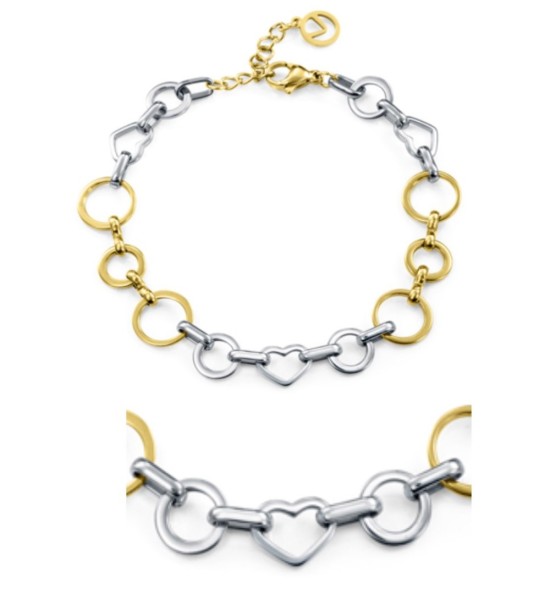 Pulsera Viceroy bicolor para mujer con diseño de corazones y círculos en acero dorado y plateado