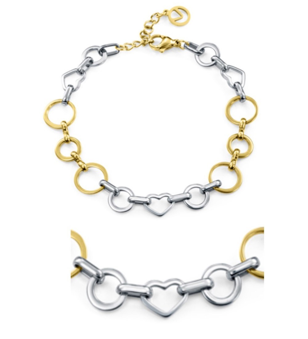 Pulsera Viceroy bicolor para mujer con diseño de corazones y círculos en acero dorado y plateado