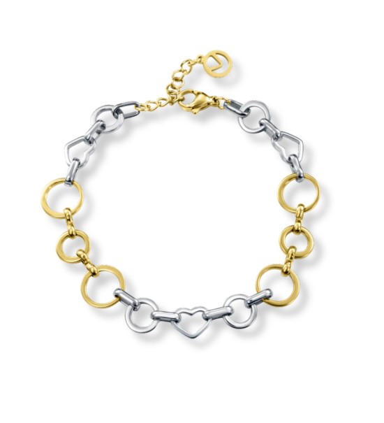 Pulsera Viceroy bicolor para mujer con diseño de corazones y círculos en acero dorado y plateado