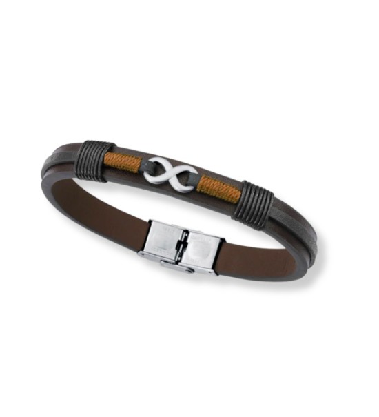 Pulsera Viceroy de acero y piel marrón con símbolo infinito para hombre