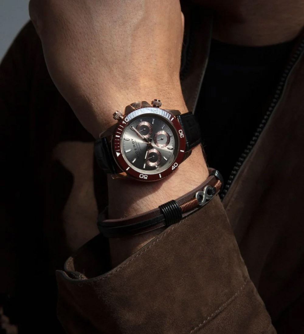Pulsera Viceroy de acero y piel marrón con símbolo infinito para hombre