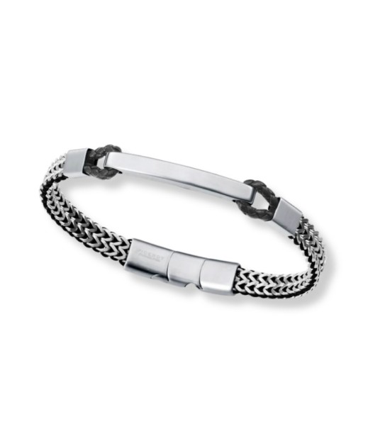 Pulsera Viceroy para hombre en acero y piel trenzada con placa lisa para grabado