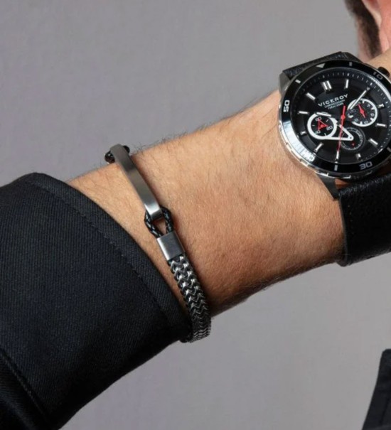 Pulsera Viceroy para hombre en acero y piel trenzada con placa lisa para grabado