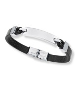 Pulsera Viceroy de acero y piel negra con placa lisa ideal para grabar