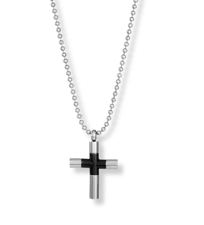 Collar Viceroy para hombre con cruz de acero inoxidable bicolor en negro IP, estilo moderno y elegante