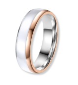 Anell d’aliança de casament en acer bicolor amb acabat en to rosa 14k, disseny modern i elegant.