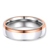 Anillo de alianza de boda en acero bicolor con acabado en tono rosa 14k, diseño moderno y elegante.