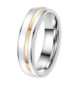 Anell d’aliança d’acer bicolor amb detall daurat 14k i esmalt blanc elegant