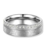 Anillo de alianza de boda en acero con circonitas brillantes y diseño geométrico moderno