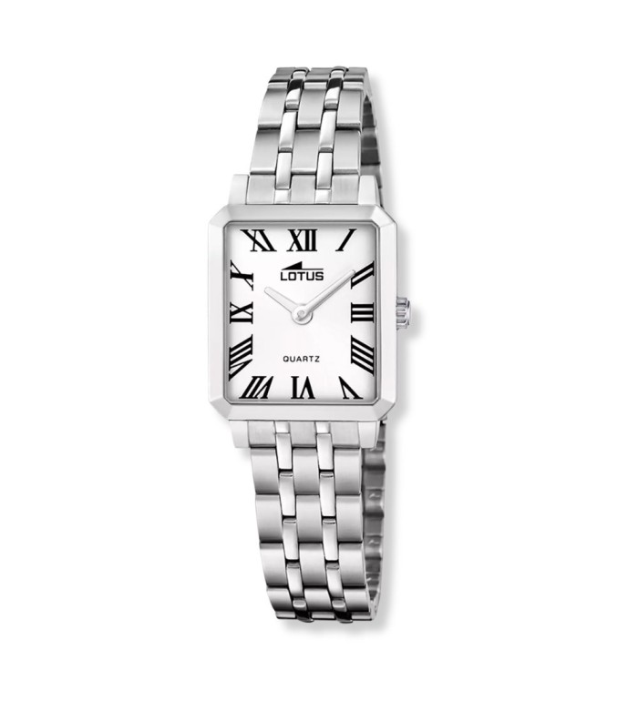 Reloj Lotus cuadrado para mujer con esfera blanca y pack con pulsera de acero elegante