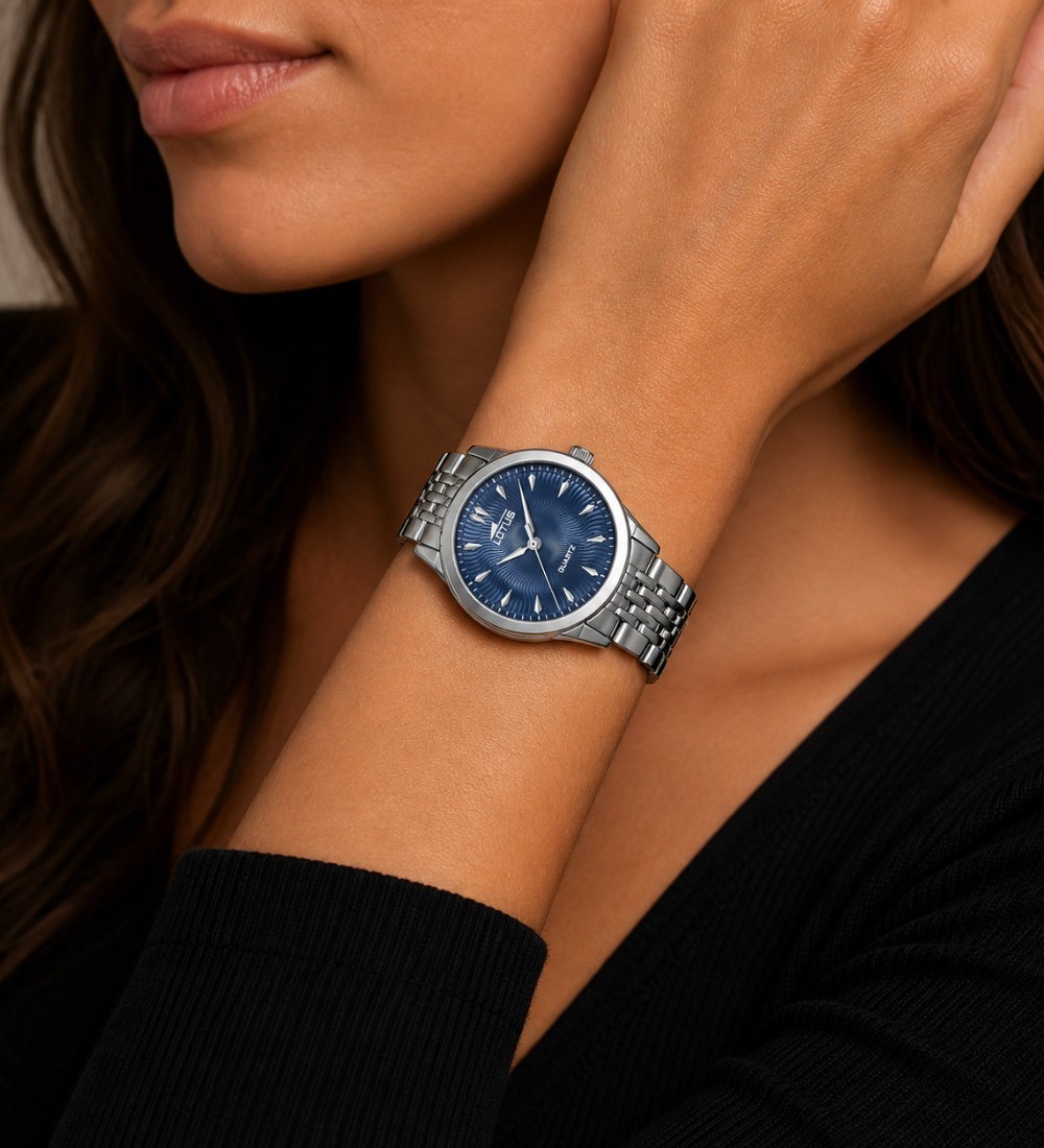 Reloj Lotus para mujer con esfera azul texturizada y pulsera de acero inoxidable