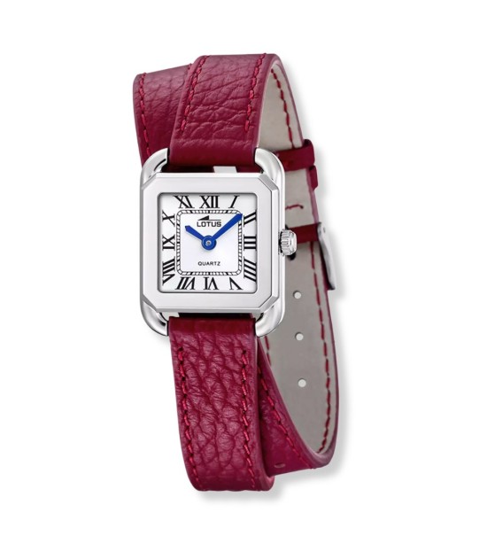 Rellotge Lotus de dona amb caixa quadrada elegant i corretja de pell vermella doble volta