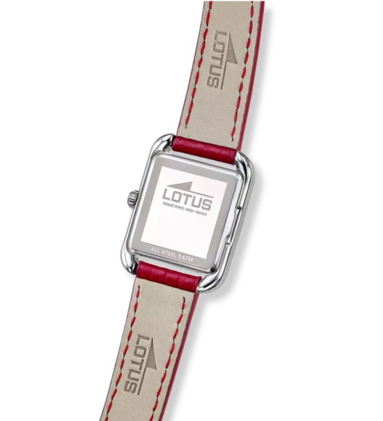 Reloj Lotus de mujer con caja cuadrada y correa de piel roja de doble vuelta