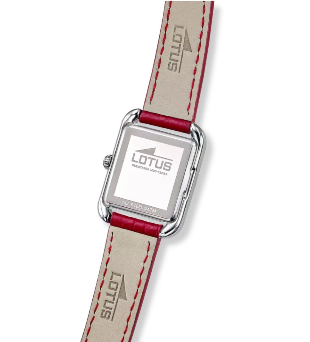 Reloj Lotus de mujer con caja cuadrada y correa de piel roja de doble vuelta
