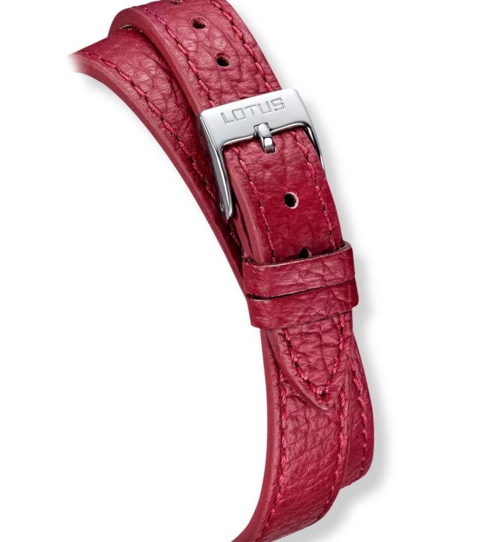 Reloj Lotus de mujer con caja cuadrada y correa de piel roja de doble vuelta