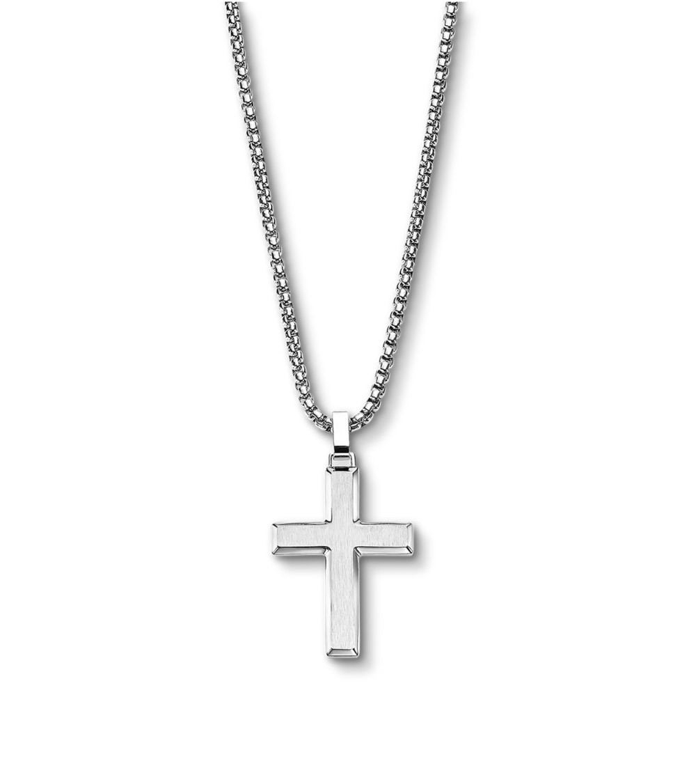 Colgante cruz de acero Lotus Style con cadena de acero y diseño elegante para hombre.