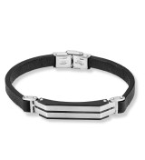 Brazalete Lotus Style de acero y piel negra para hombre con diseño elegante y moderno ref. LS2586/2/1