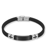Pulsera Lotus Style de acero negro y caucho para hombre con placa grabable y diseño moderno.