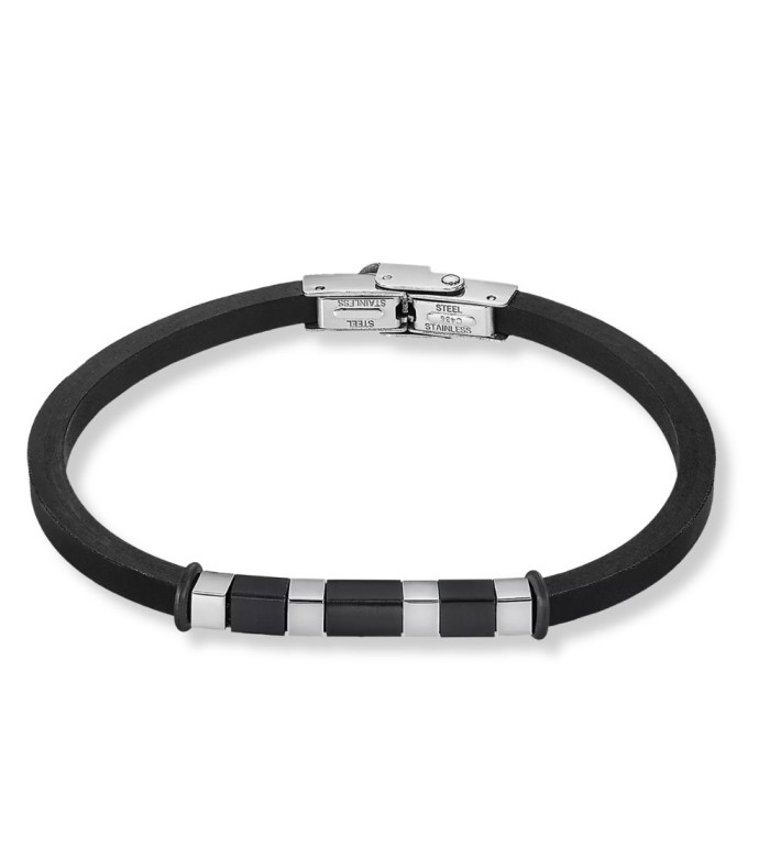 Pulsera Lotus Style de acero y caucho negro para hombre con diseño moderno y elegante ref. LS2538/2/4.