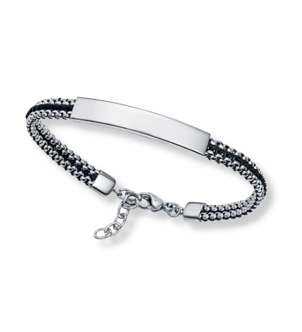Pulsera Viceroy Jewels para hombre con placa grabable de acero y doble trenzado de nailon negro