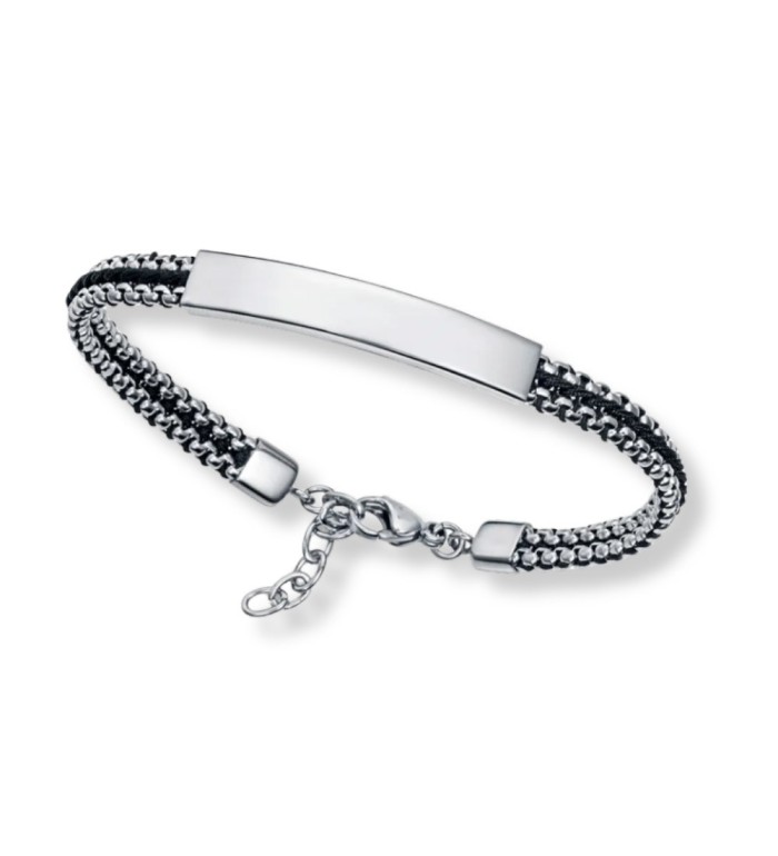 Pulsera Viceroy Jewels para hombre con placa grabable de acero y doble trenzado de nailon negro