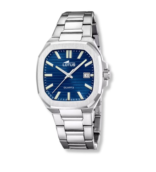 Reloj Lotus para hombre con caja cuadrada de acero, esfera azul y cadena metálica ref. 19047/2